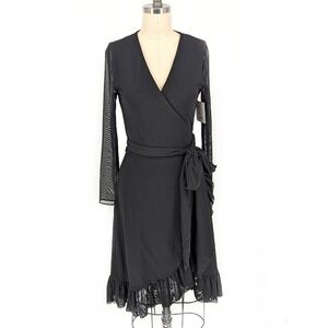 NEW Ganni Swiss Dot Wrap Dress Black 36/4 preppy grunge goth punk party cocktail